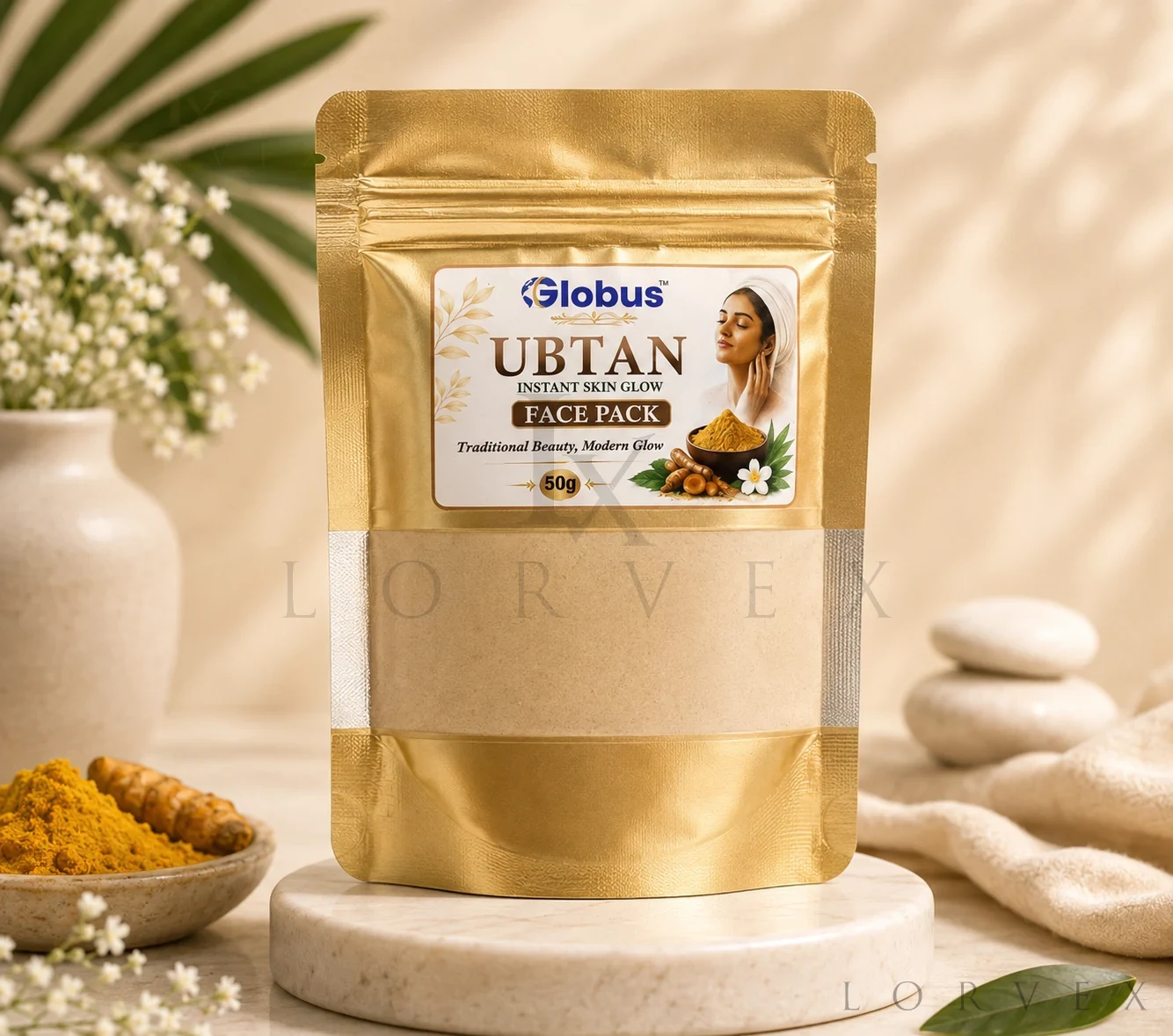 LORVEX UBTAN Instant Skin Glow Face Pack – 100% Herbal Formula 50g